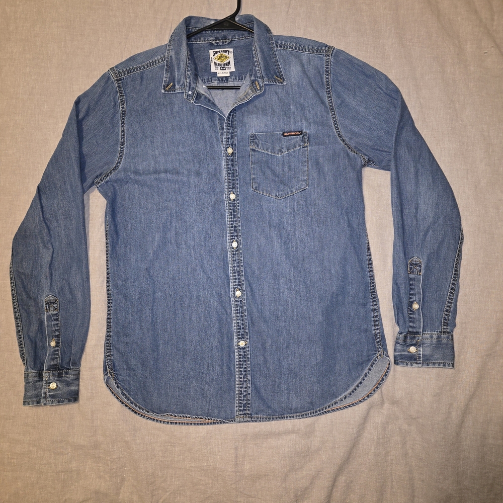 Superdry Light Blue Denim Button Down Shirt X-Large